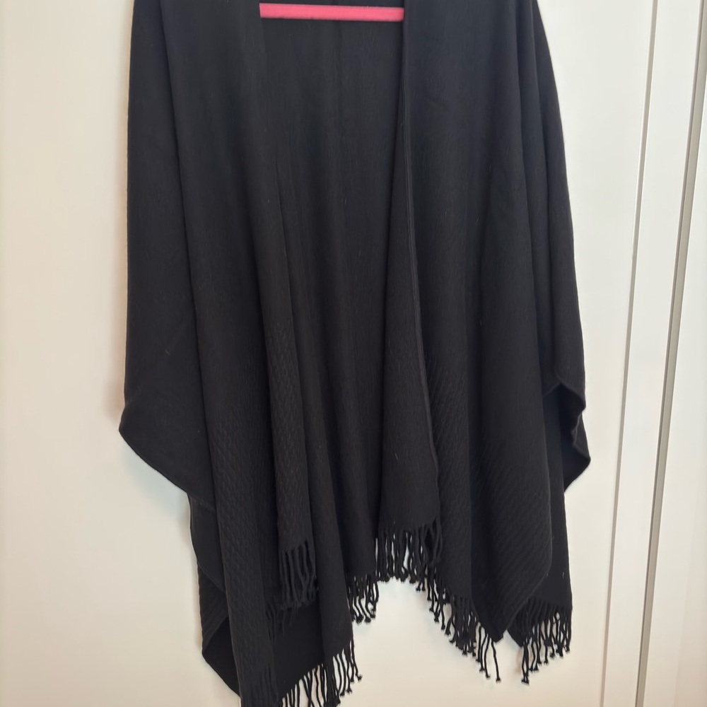 Elegant Black Poncho with Fringe